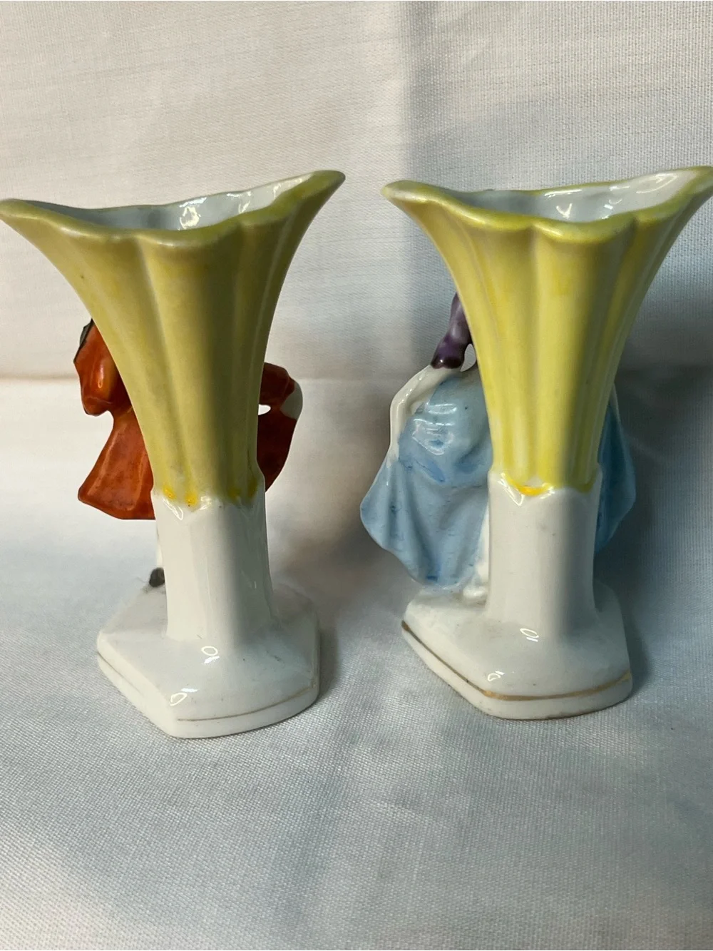 Vintage Hand-Painted Porcelain Colonial Couple Bud Vase